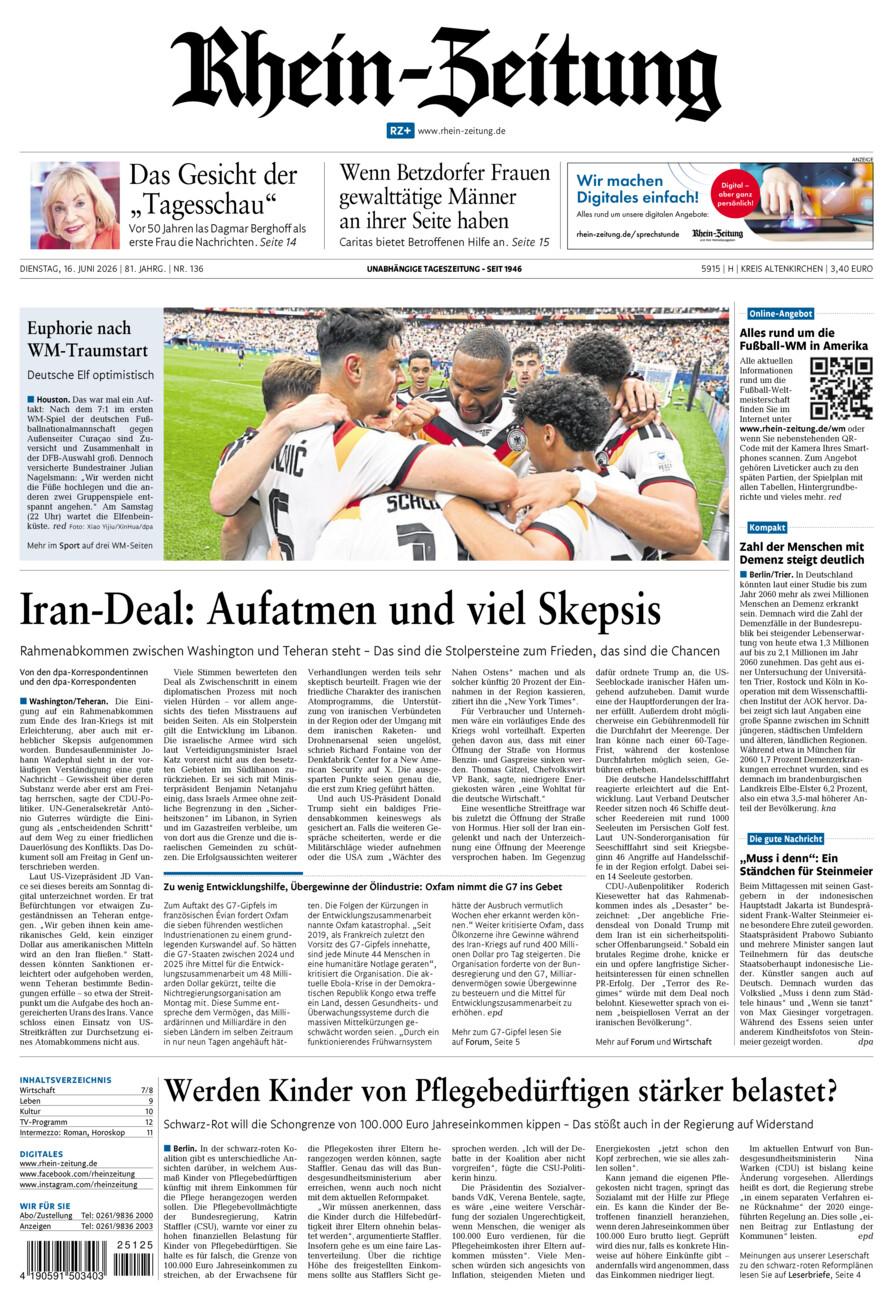 Rhein-Zeitung Kreis Altenkirchen vom Dienstag, 16.06.2026