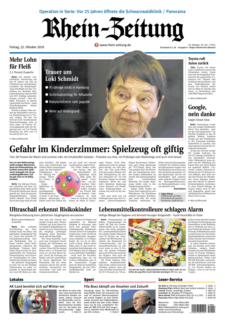 Rhein-Zeitung Kreis Altenkirchen vom Freitag, 22.10.2010