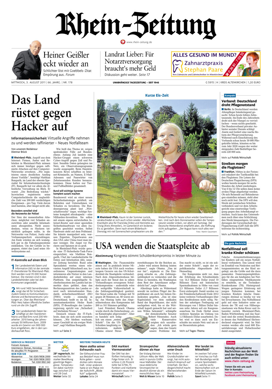 Rhein-Zeitung Kreis Altenkirchen vom Mittwoch, 03.08.2011