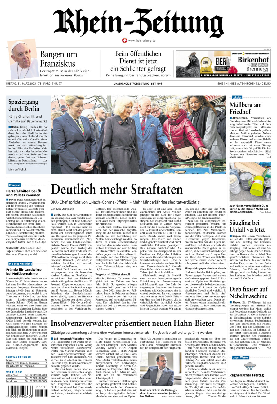 Rhein-Zeitung Kreis Altenkirchen vom Freitag, 31.03.2023