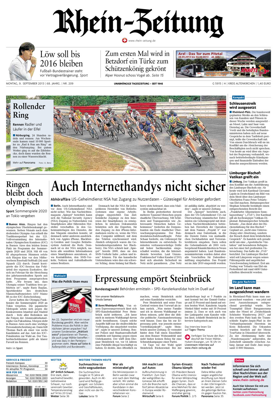 Rhein-Zeitung Kreis Altenkirchen vom Montag, 09.09.2013