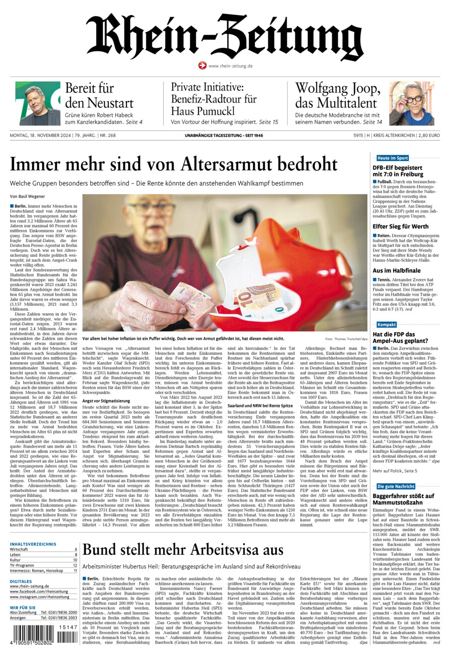 Rhein-Zeitung Kreis Altenkirchen vom Montag, 18.11.2024