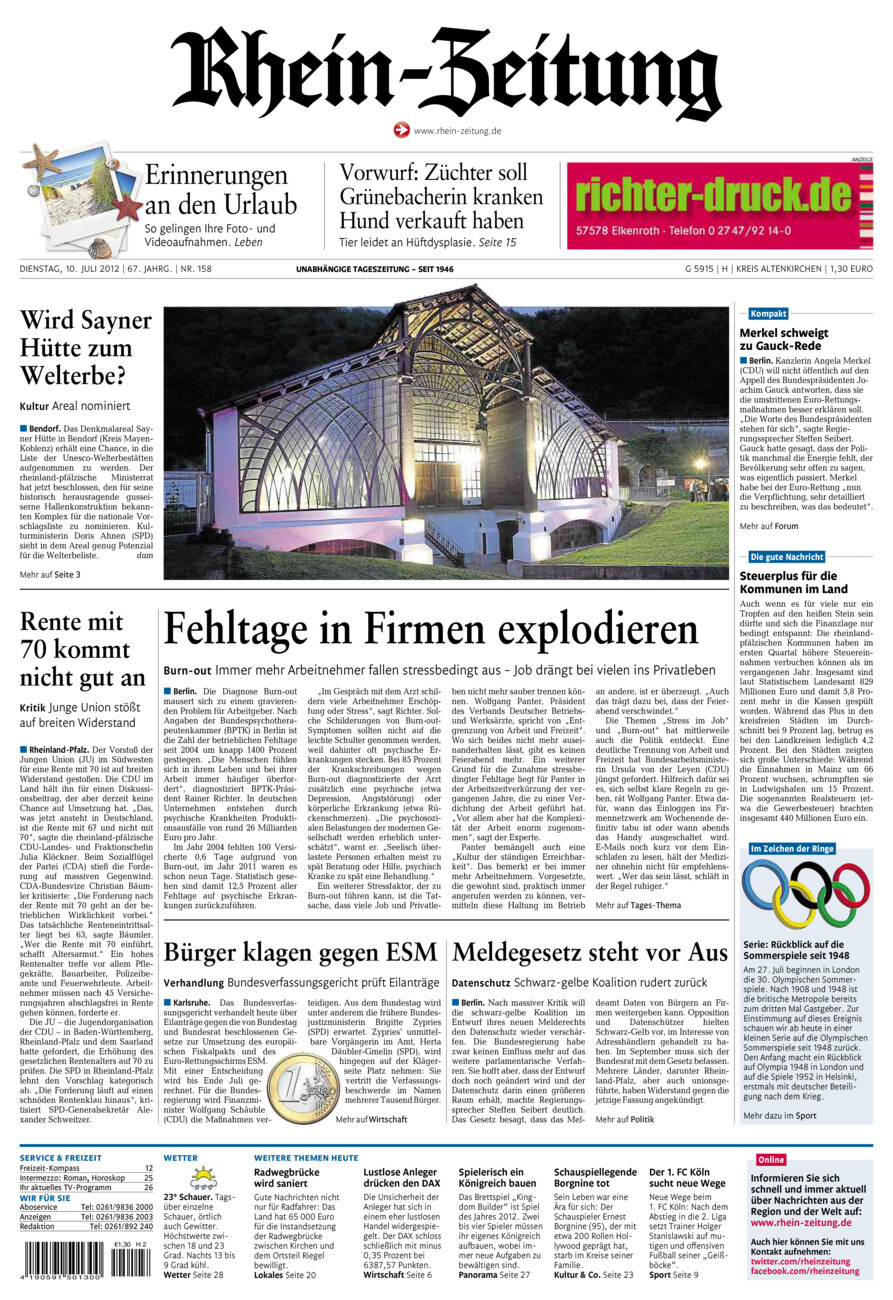 Rhein-Zeitung Kreis Altenkirchen vom Dienstag, 10.07.2012