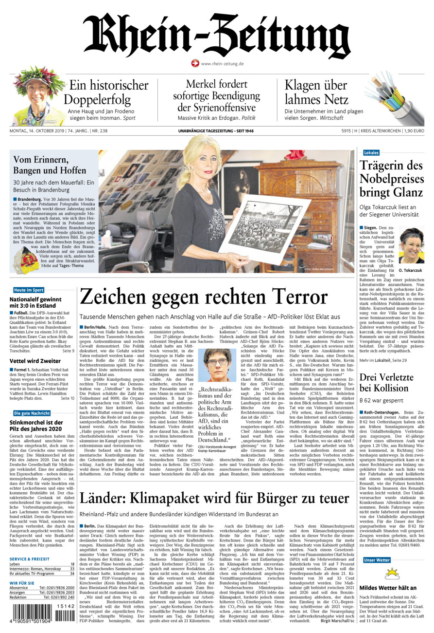 Rhein-Zeitung Kreis Altenkirchen vom Montag, 14.10.2019