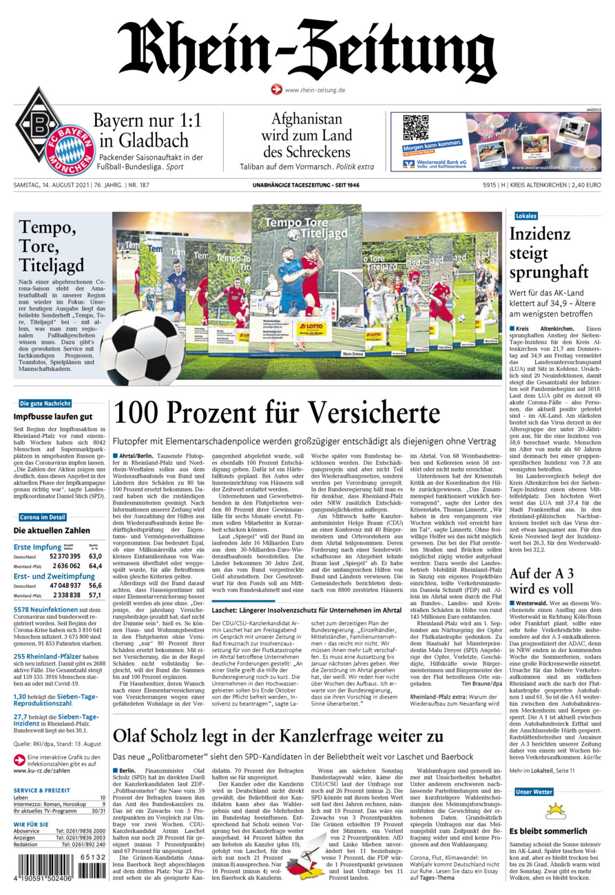 Rhein-Zeitung Kreis Altenkirchen vom Samstag, 14.08.2021