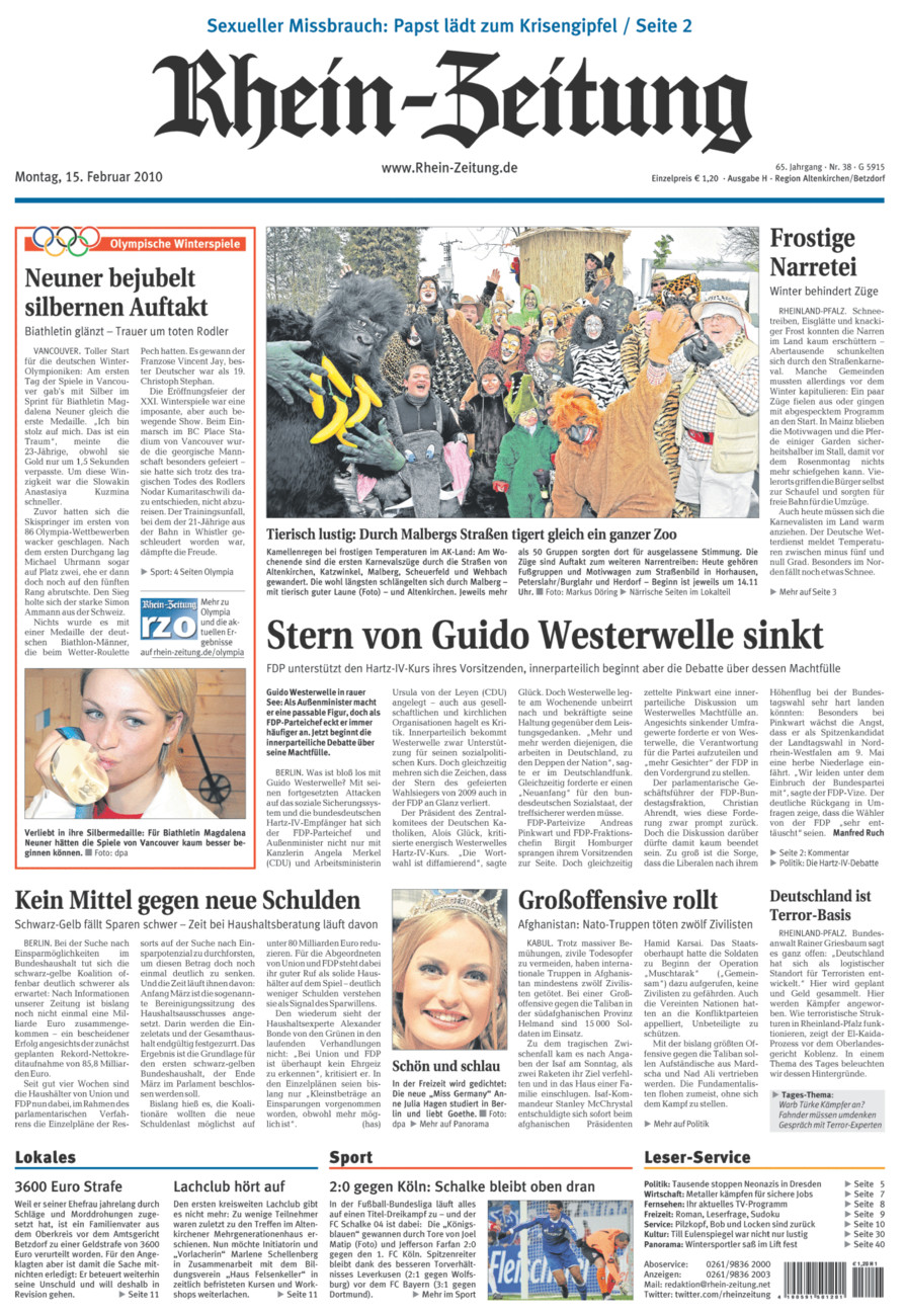 Rhein-Zeitung Kreis Altenkirchen vom Montag, 15.02.2010