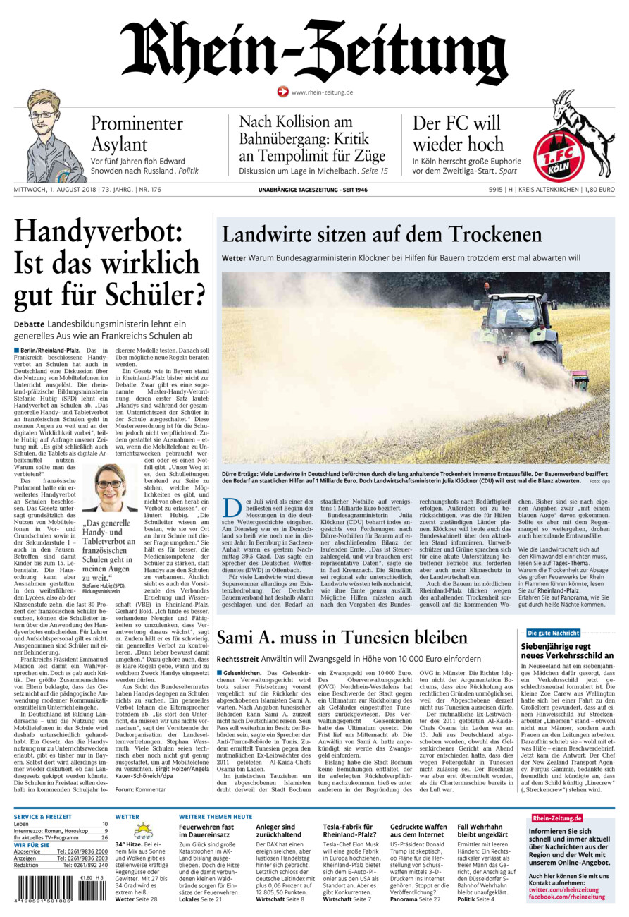 Rhein-Zeitung Kreis Altenkirchen vom Mittwoch, 01.08.2018
