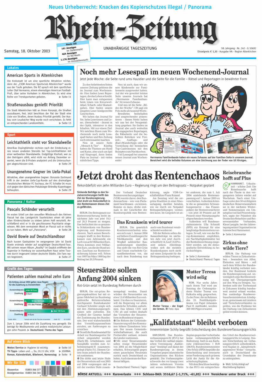 Rhein-Zeitung Kreis Altenkirchen vom Samstag, 18.10.2003
