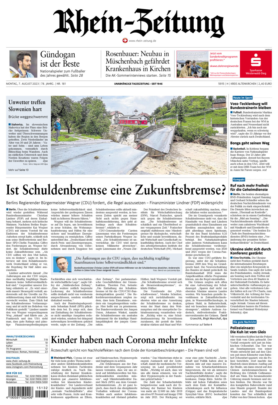 Rhein-Zeitung Kreis Altenkirchen vom Montag, 07.08.2023