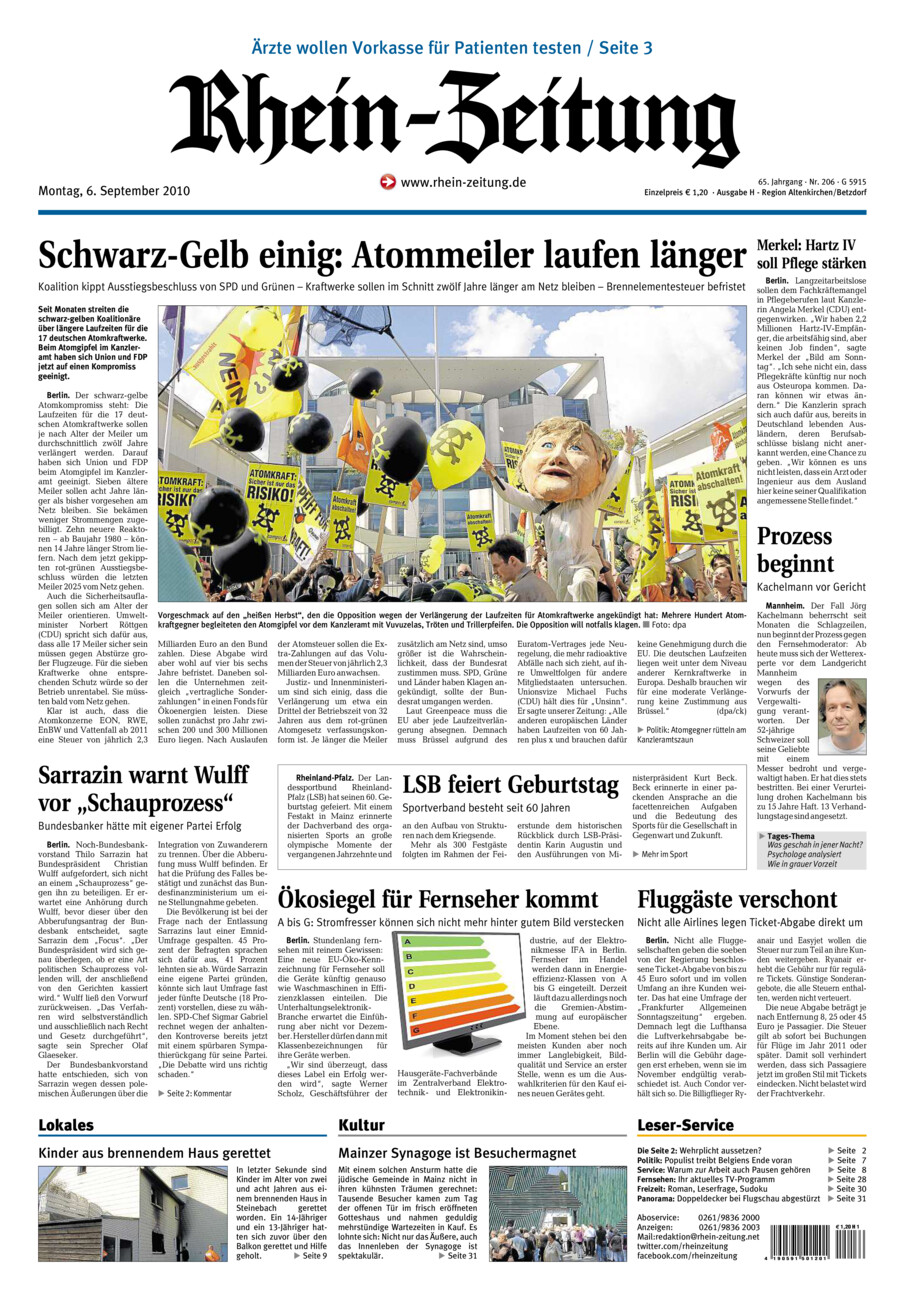 Rhein-Zeitung Kreis Altenkirchen vom Montag, 06.09.2010