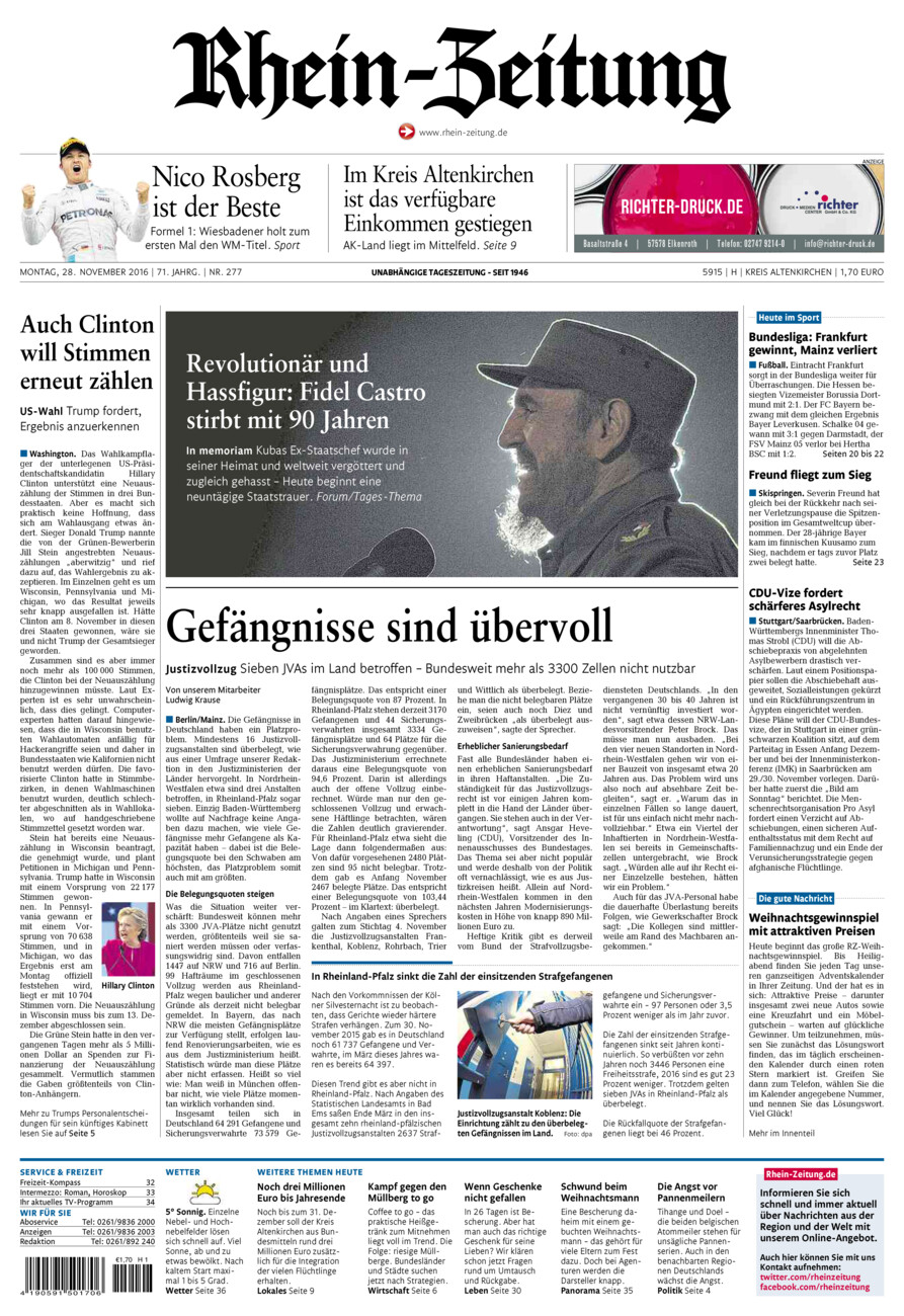Rhein-Zeitung Kreis Altenkirchen vom Montag, 28.11.2016