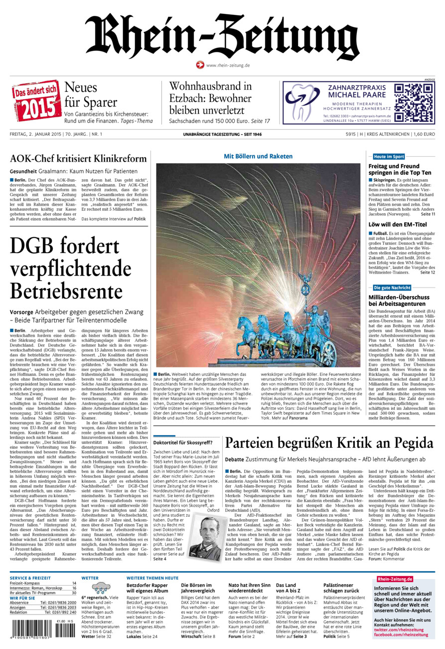 Rhein-Zeitung Kreis Altenkirchen vom Freitag, 02.01.2015