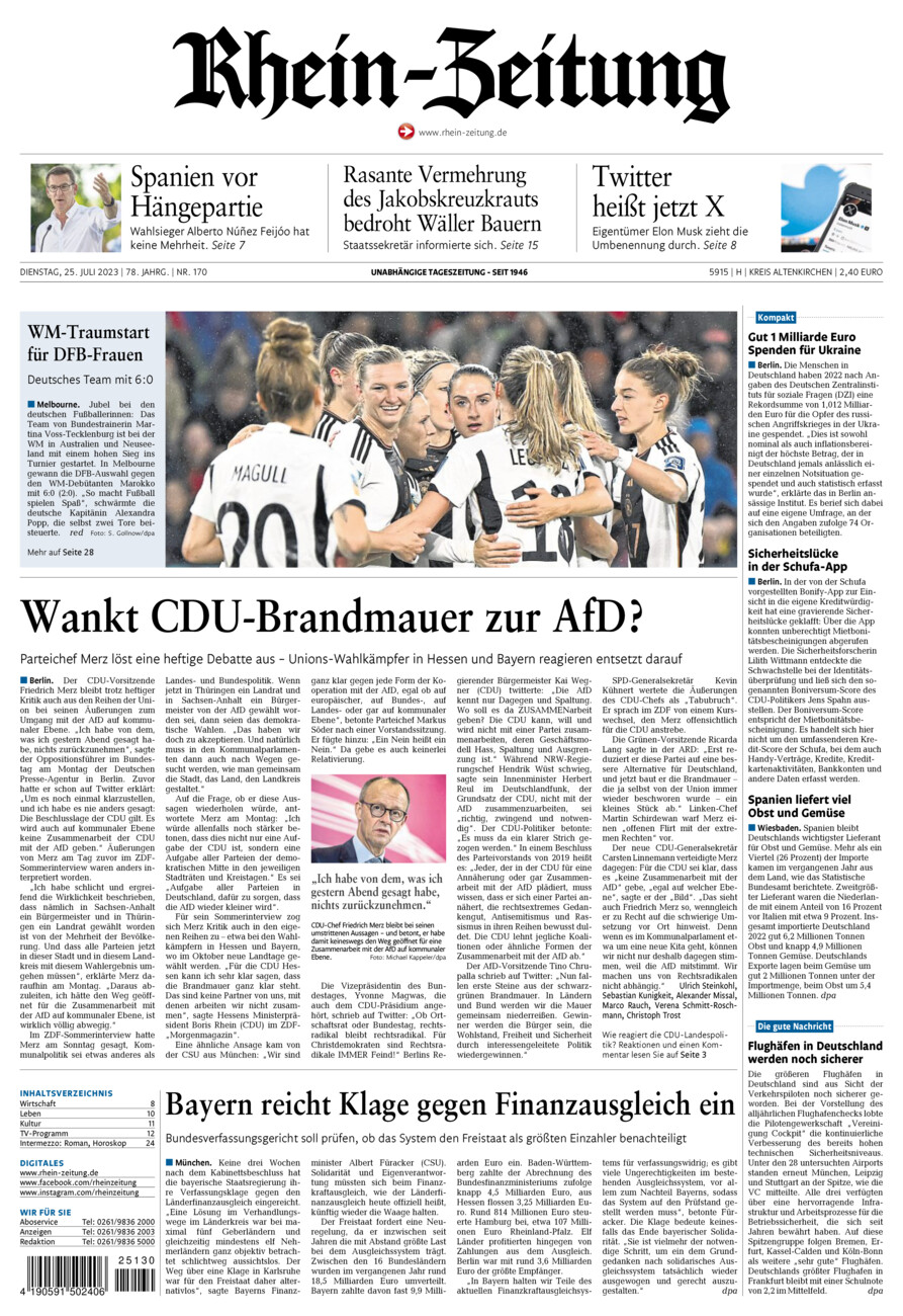 Rhein-Zeitung Kreis Altenkirchen vom Dienstag, 25.07.2023