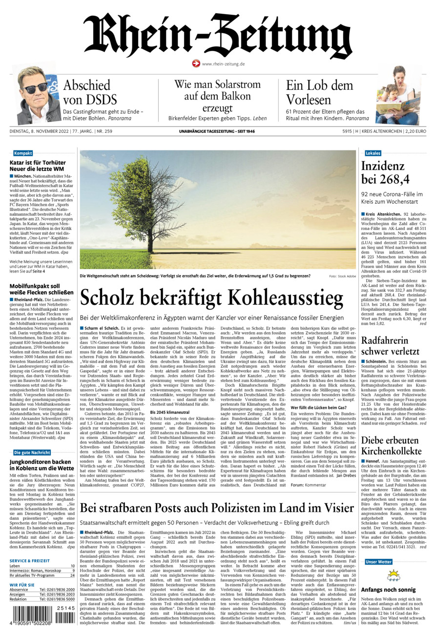 Rhein-Zeitung Kreis Altenkirchen vom Dienstag, 08.11.2022