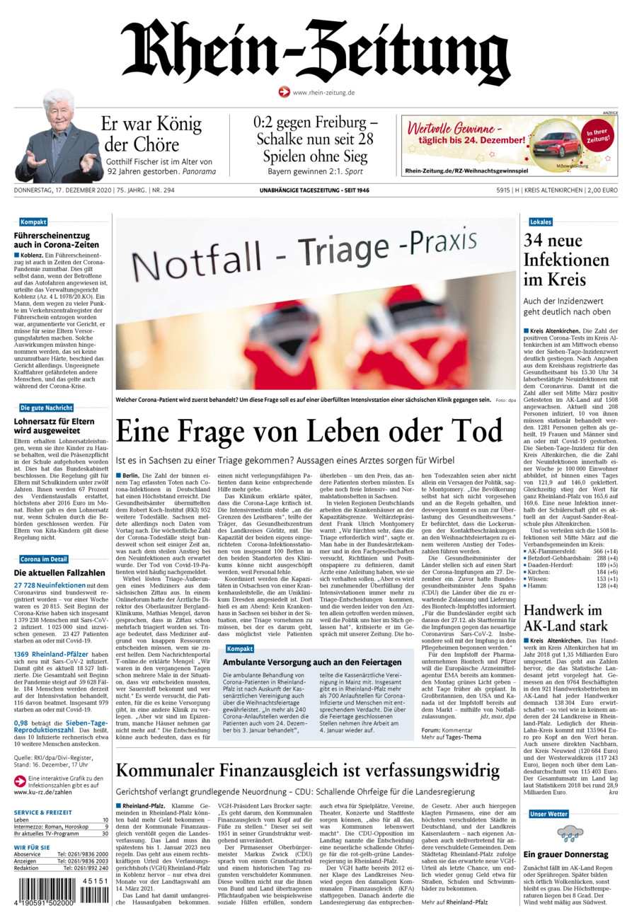 Rhein-Zeitung Kreis Altenkirchen vom Donnerstag, 17.12.2020