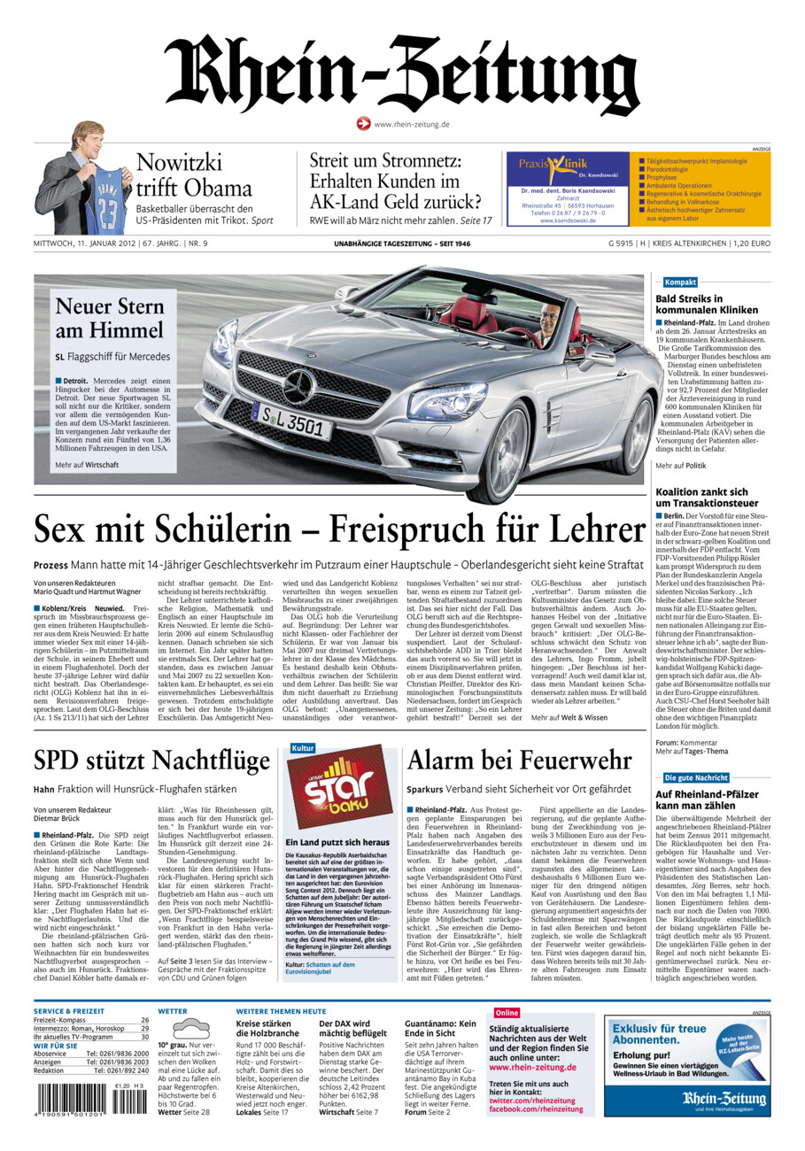 Rhein-Zeitung Kreis Altenkirchen vom Mittwoch, 11.01.2012