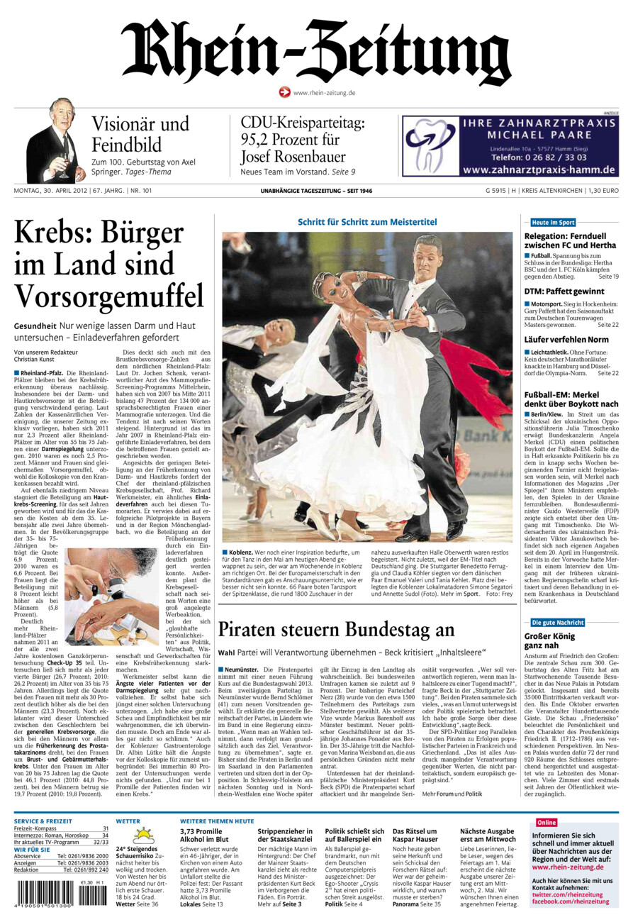 Rhein-Zeitung Kreis Altenkirchen vom Montag, 30.04.2012