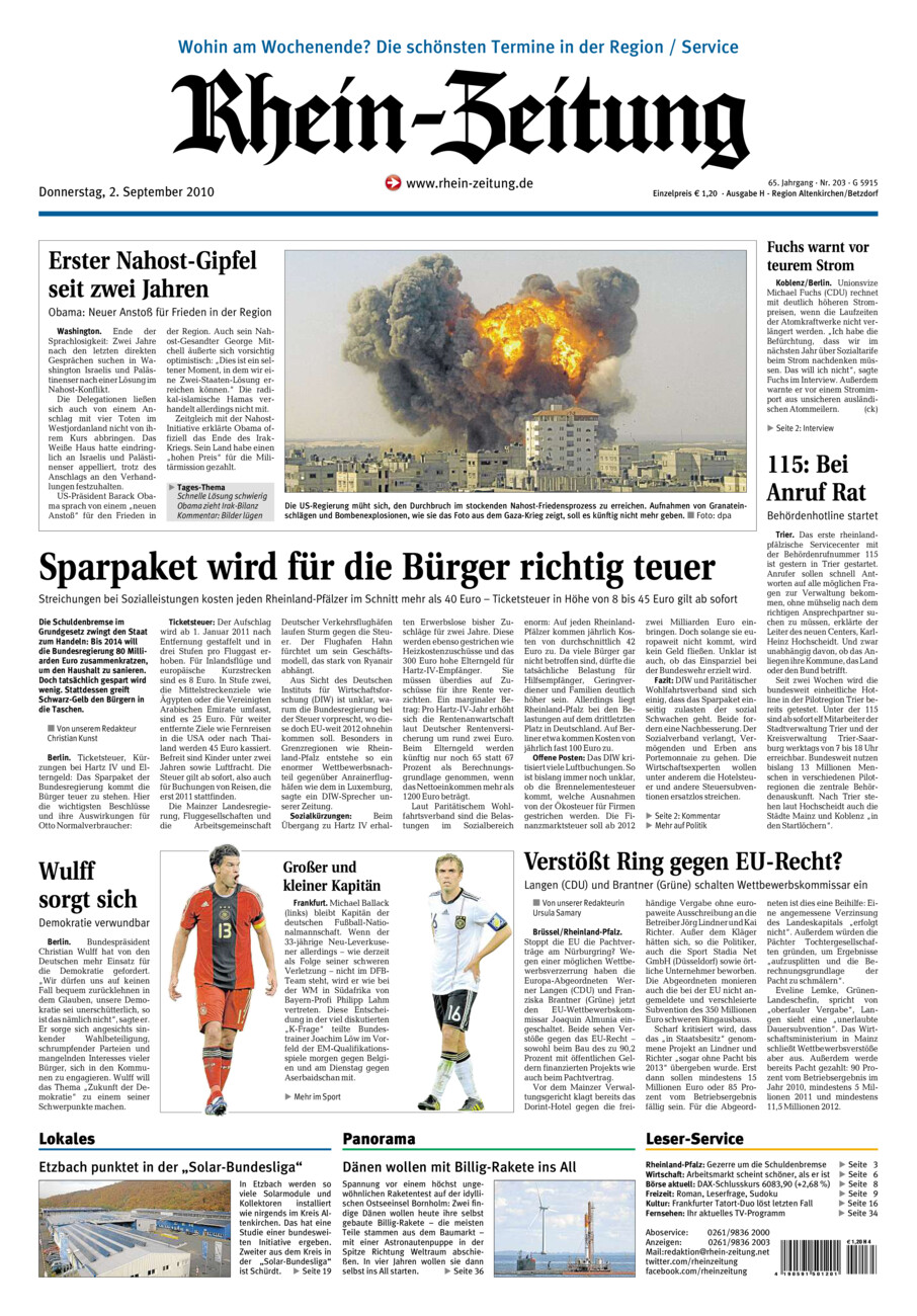 Rhein-Zeitung Kreis Altenkirchen vom Donnerstag, 02.09.2010