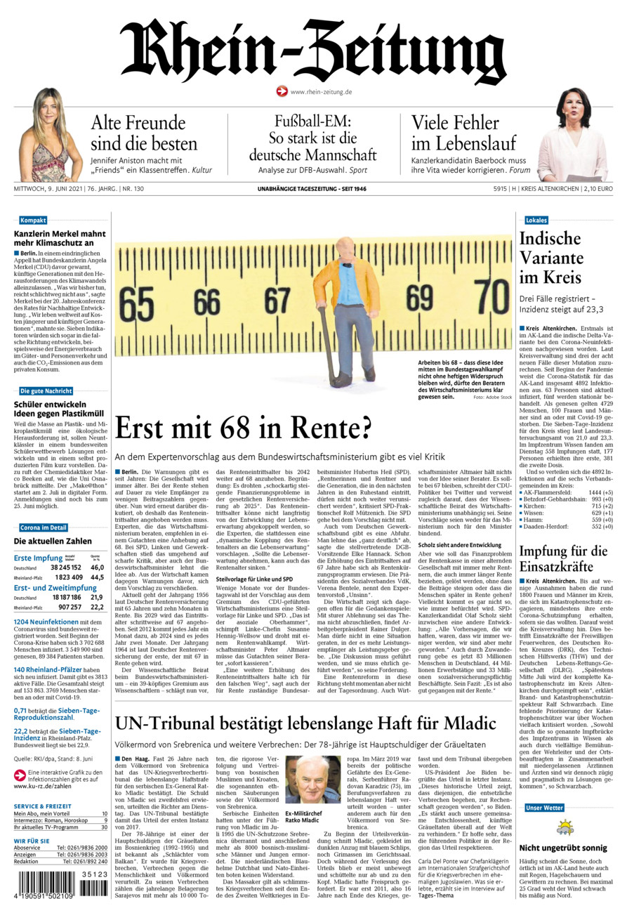 Rhein-Zeitung Kreis Altenkirchen vom Mittwoch, 09.06.2021