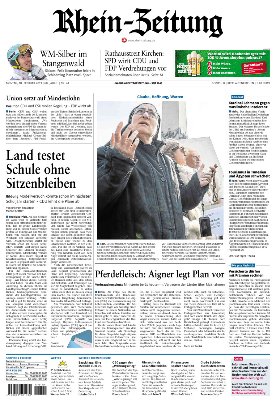 Rhein-Zeitung Kreis Altenkirchen vom Montag, 18.02.2013