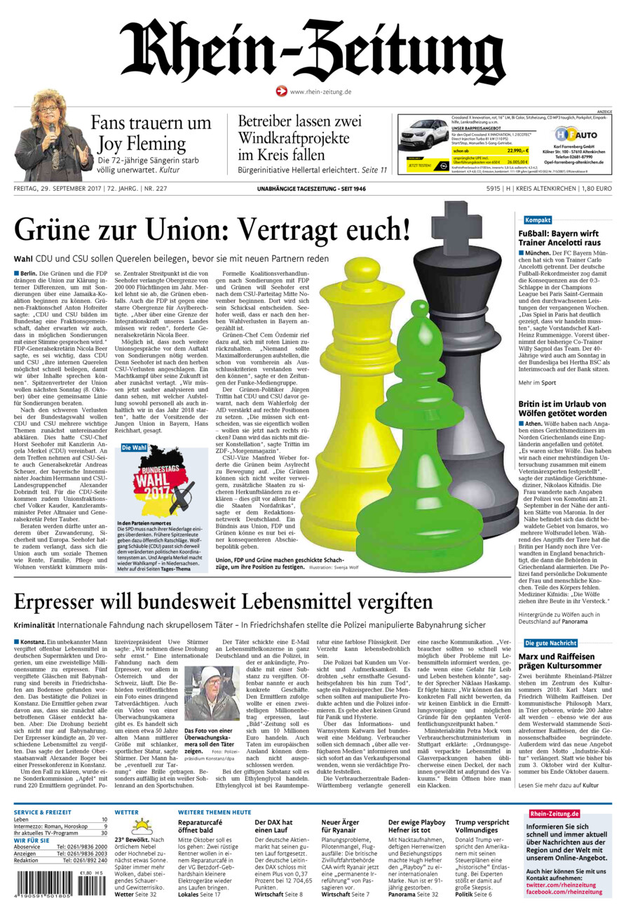 Rhein-Zeitung Kreis Altenkirchen vom Freitag, 29.09.2017