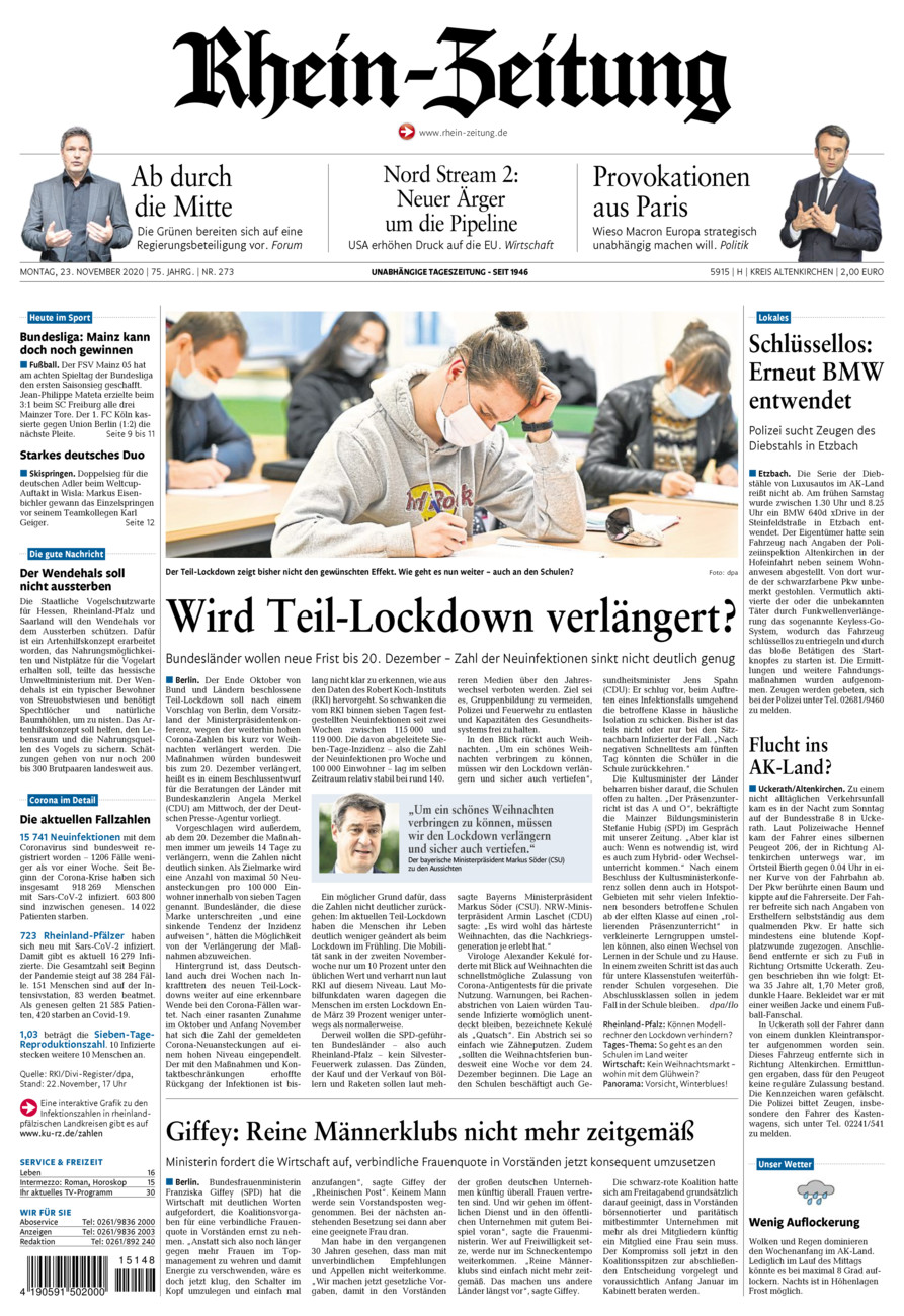 Rhein-Zeitung Kreis Altenkirchen vom Montag, 23.11.2020