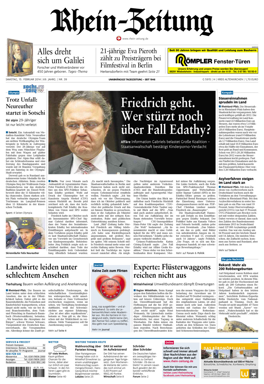 Rhein-Zeitung Kreis Altenkirchen vom Samstag, 15.02.2014