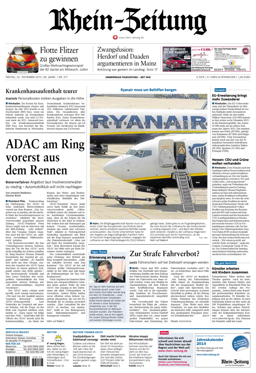 Rhein-Zeitung Kreis Altenkirchen vom Freitag, 22.11.2013
