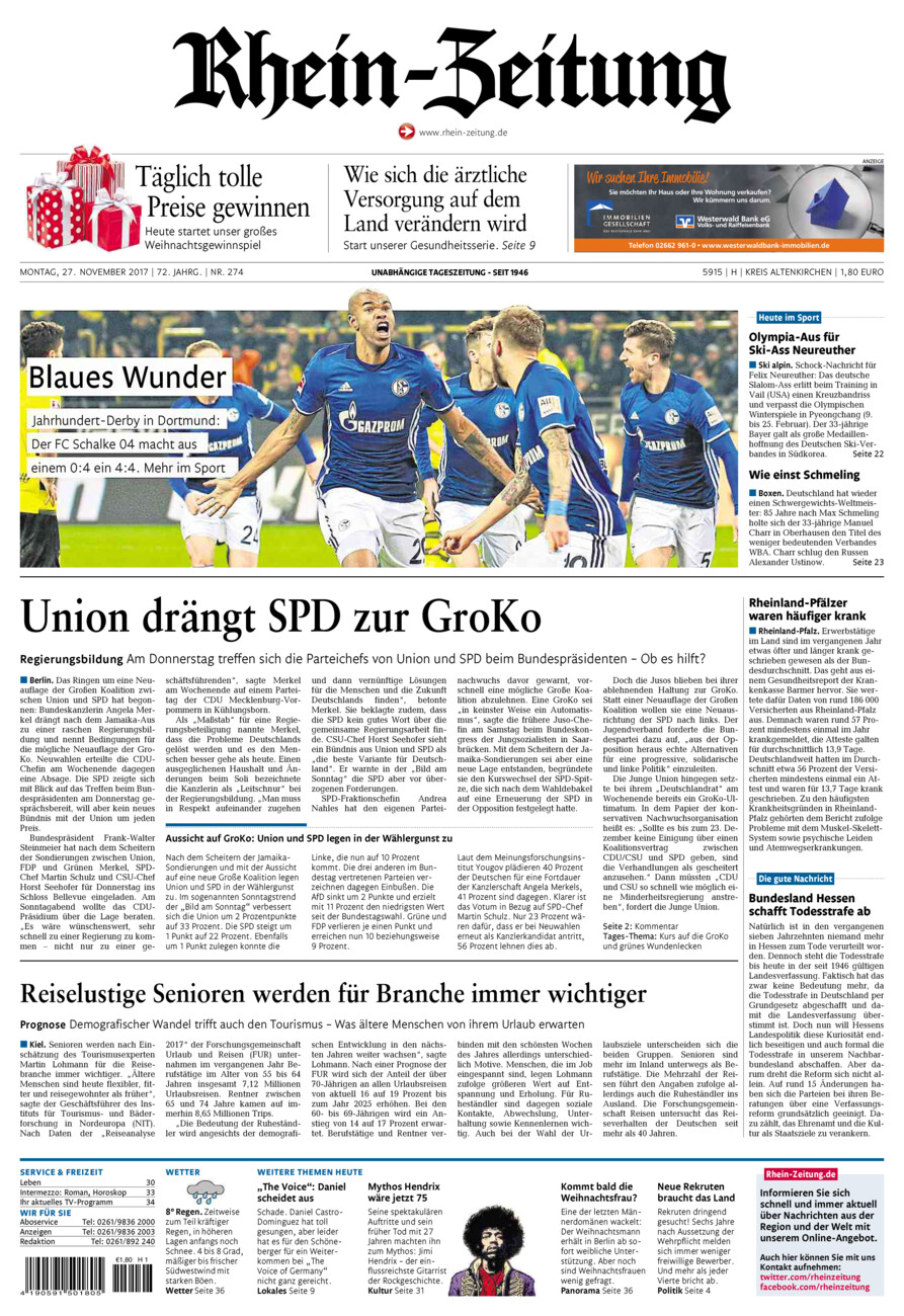 Rhein-Zeitung Kreis Altenkirchen vom Montag, 27.11.2017