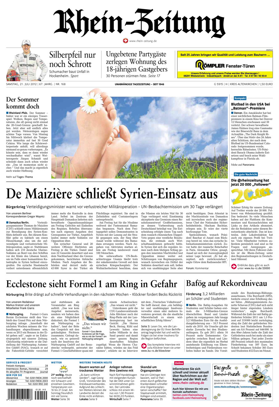 Rhein-Zeitung Kreis Altenkirchen vom Samstag, 21.07.2012