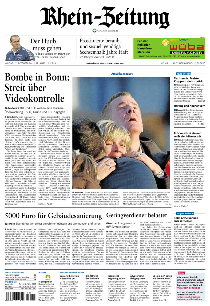 Rhein-Zeitung Kreis Altenkirchen vom Montag, 17.12.2012