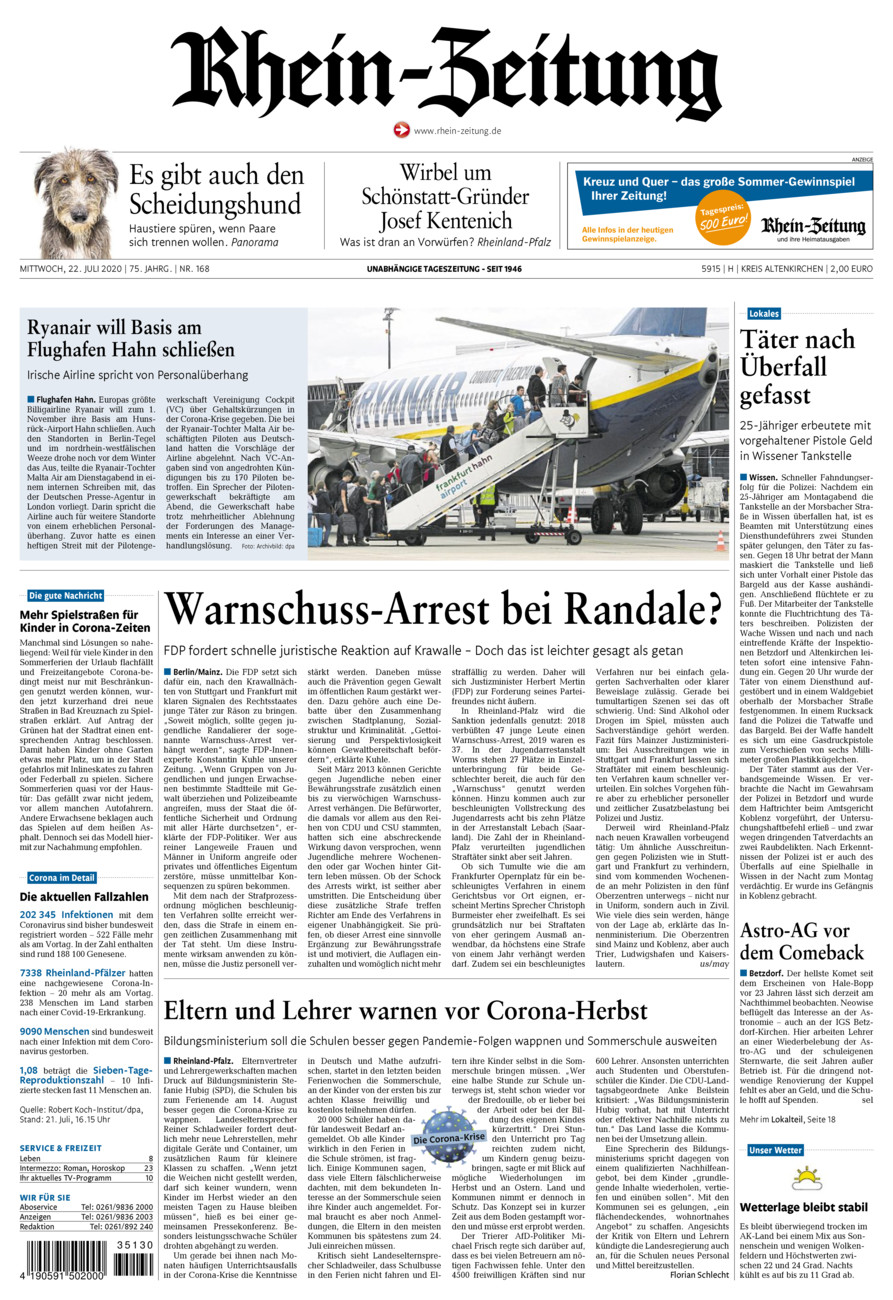 Rhein-Zeitung Kreis Altenkirchen vom Mittwoch, 22.07.2020