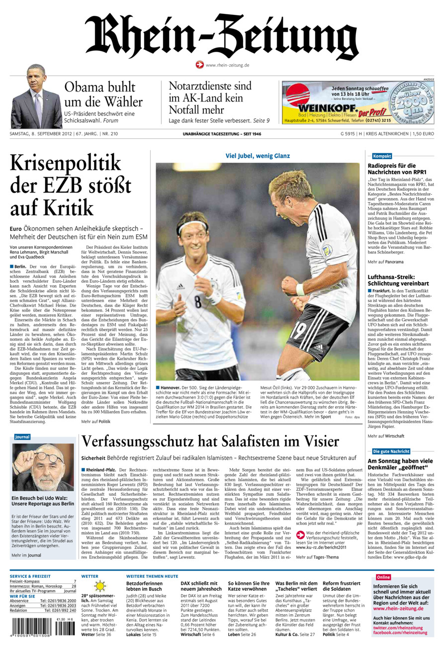 Rhein-Zeitung Kreis Altenkirchen vom Samstag, 08.09.2012
