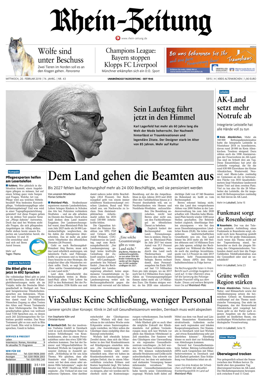 Rhein-Zeitung Kreis Altenkirchen vom Mittwoch, 20.02.2019
