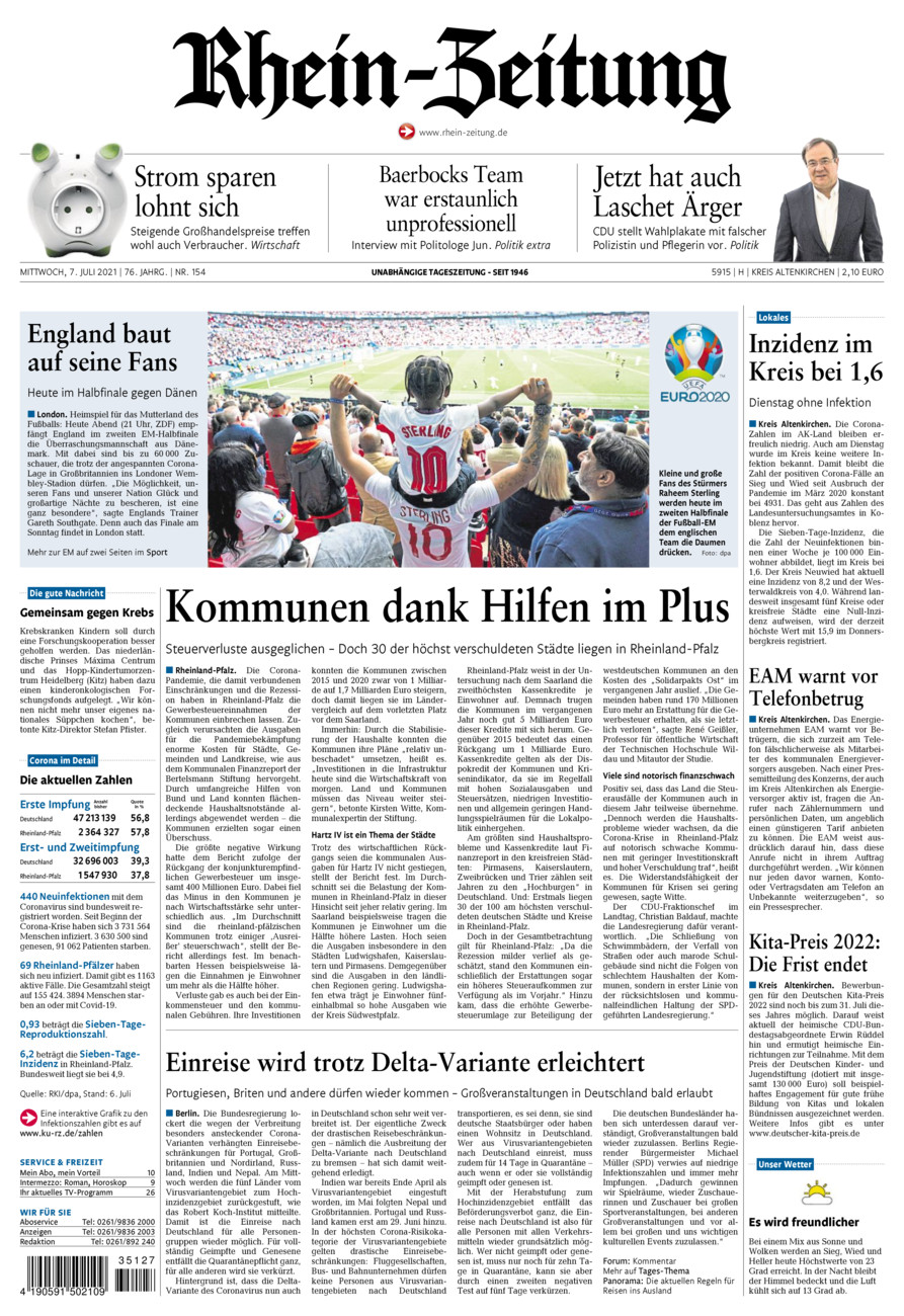 Rhein-Zeitung Kreis Altenkirchen vom Mittwoch, 07.07.2021