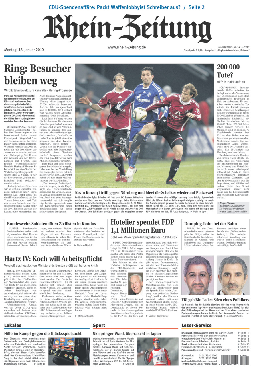 Rhein-Zeitung Kreis Altenkirchen vom Montag, 18.01.2010