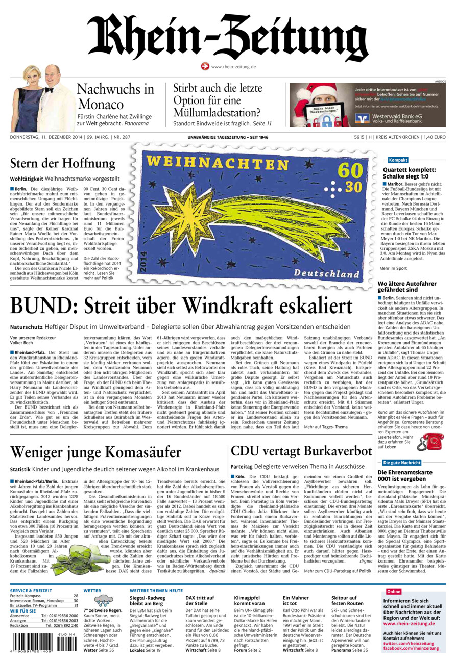 Rhein-Zeitung Kreis Altenkirchen vom Donnerstag, 11.12.2014