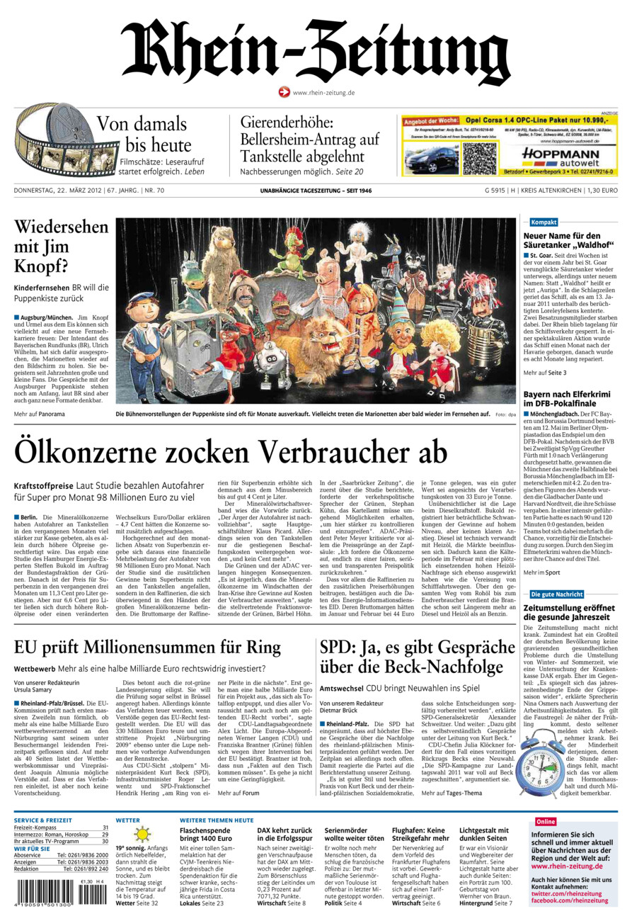 Rhein-Zeitung Kreis Altenkirchen vom Donnerstag, 22.03.2012
