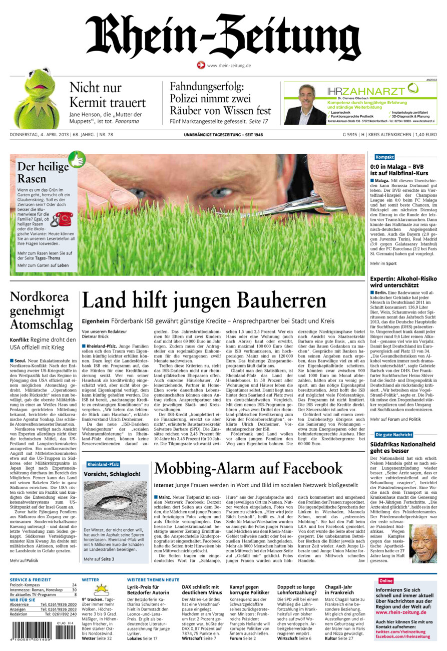 Rhein-Zeitung Kreis Altenkirchen vom Donnerstag, 04.04.2013