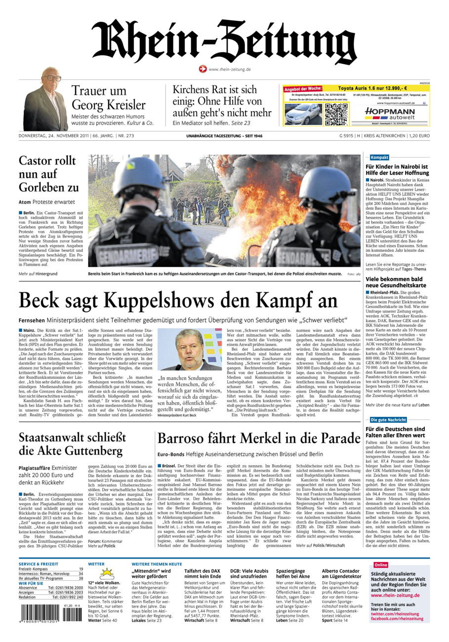 Rhein-Zeitung Kreis Altenkirchen vom Donnerstag, 24.11.2011