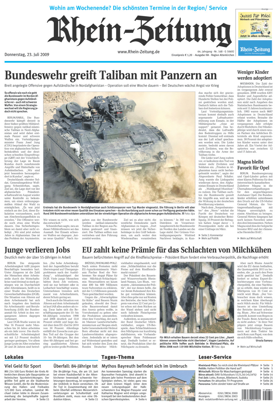 Rhein-Zeitung Kreis Altenkirchen vom Donnerstag, 23.07.2009
