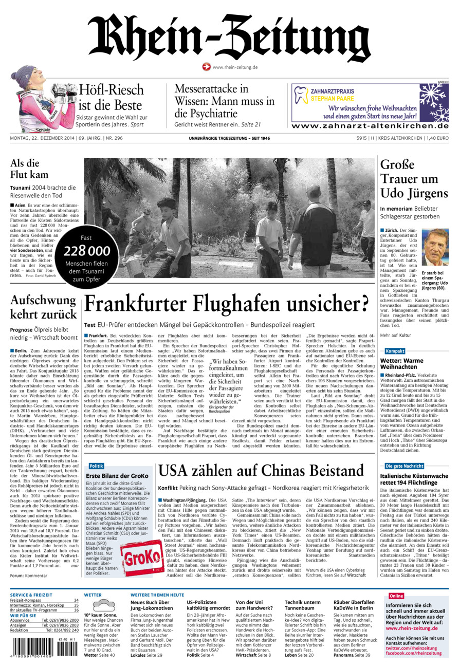 Rhein-Zeitung Kreis Altenkirchen vom Montag, 22.12.2014
