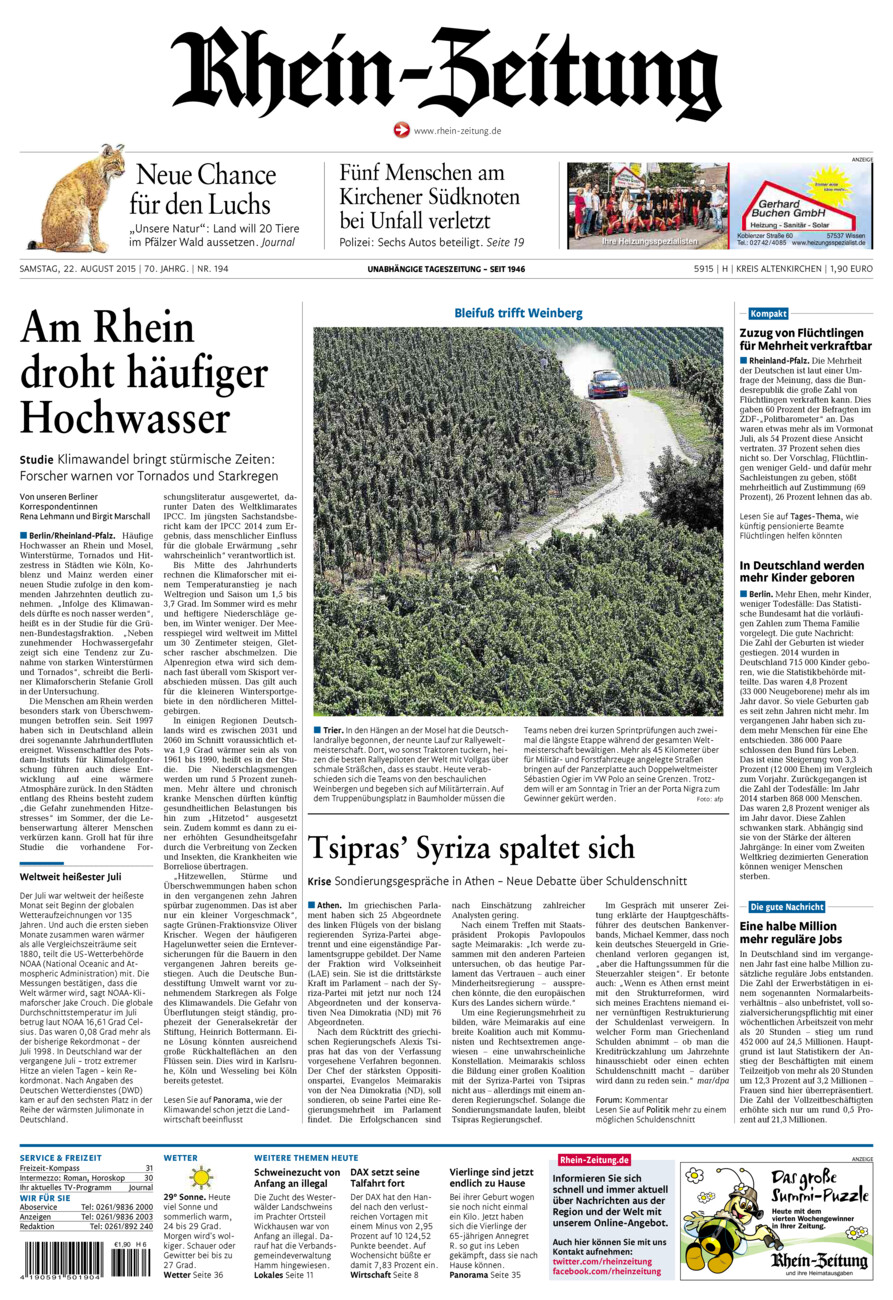 Rhein-Zeitung Kreis Altenkirchen vom Samstag, 22.08.2015