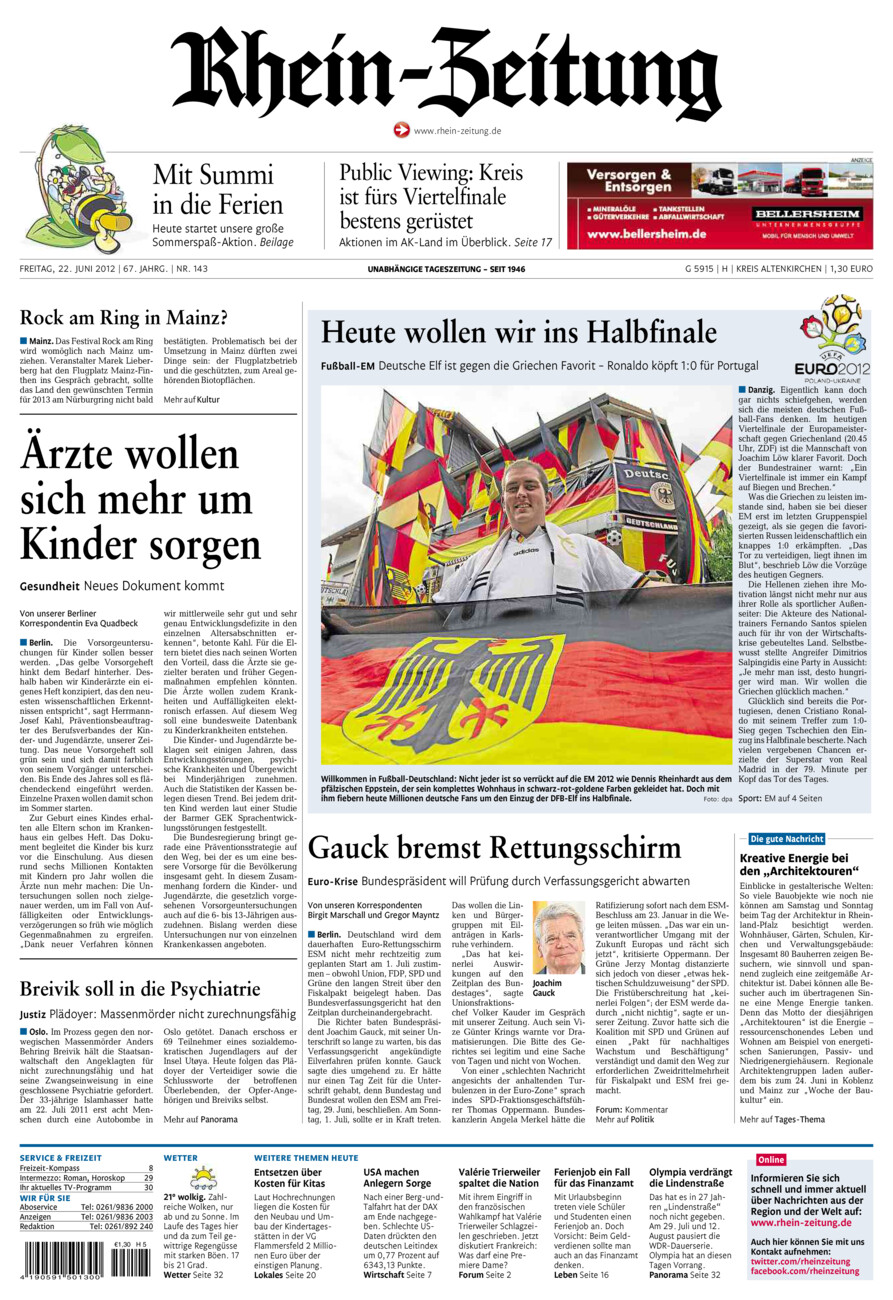 Rhein-Zeitung Kreis Altenkirchen vom Freitag, 22.06.2012