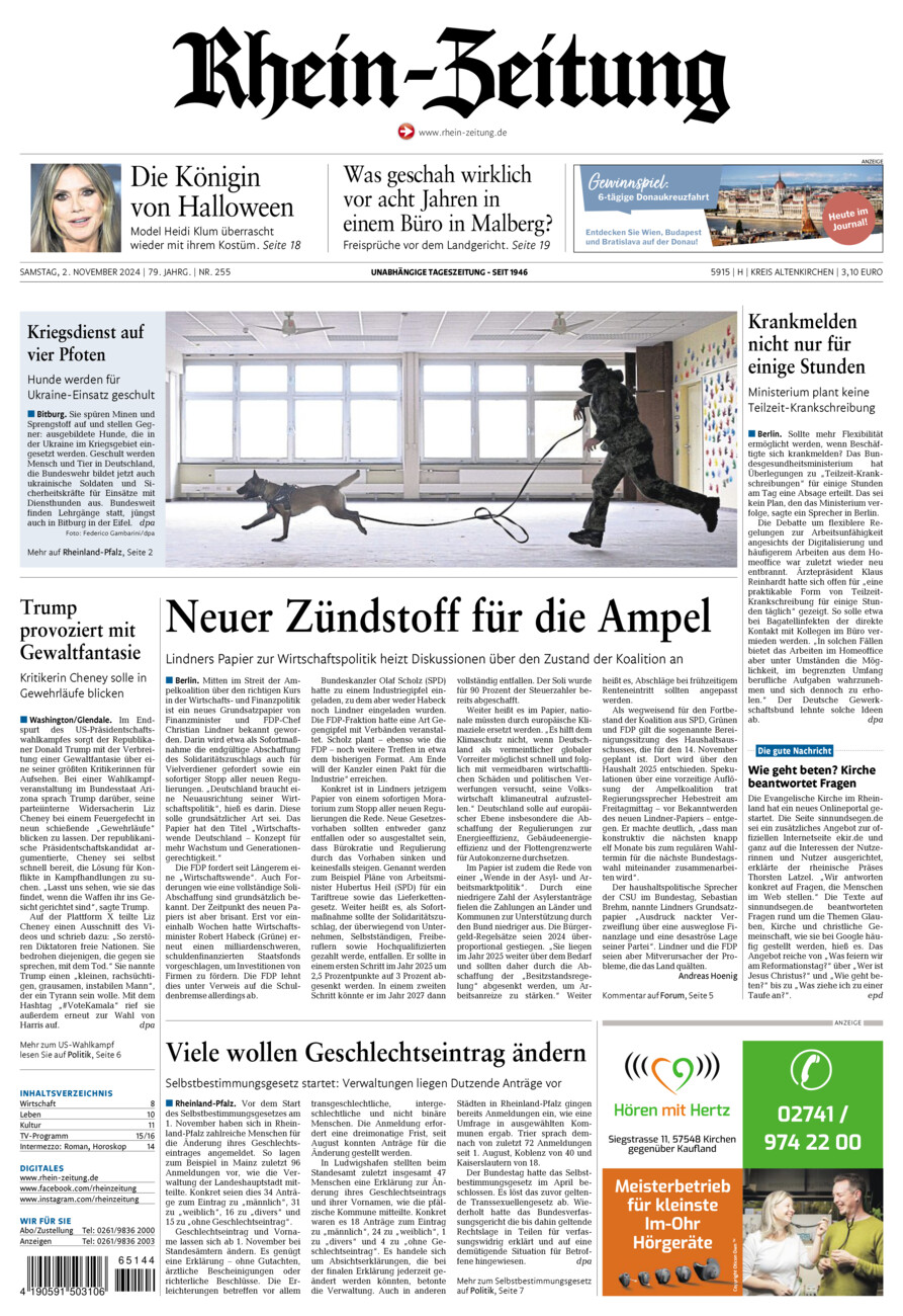 Rhein-Zeitung Kreis Altenkirchen vom Samstag, 02.11.2024