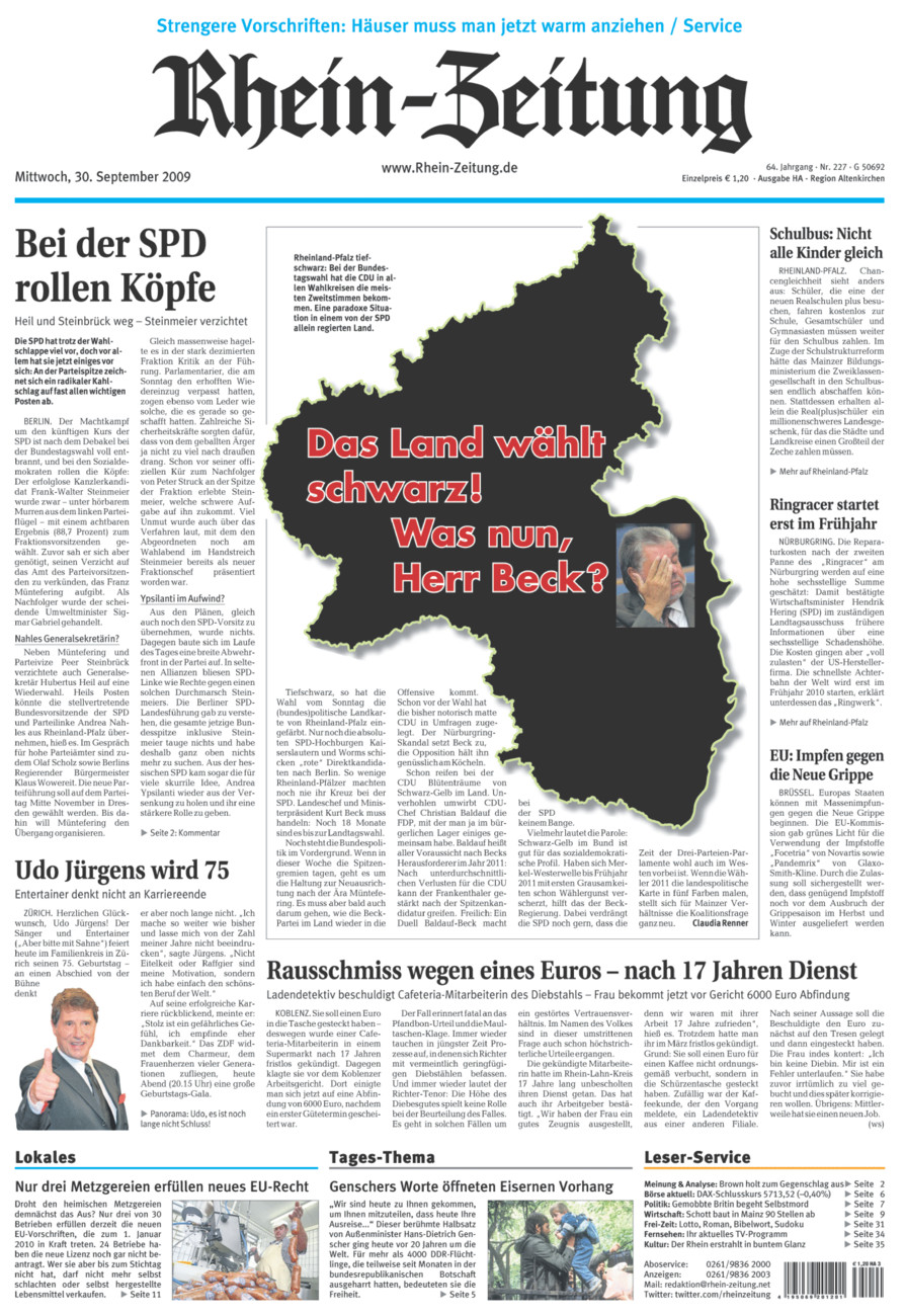 Rhein-Zeitung Kreis Altenkirchen vom Mittwoch, 30.09.2009