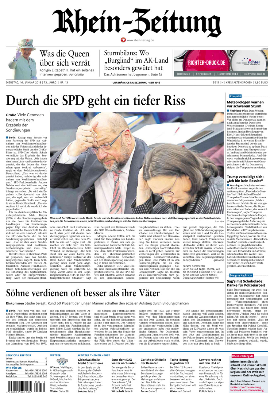Rhein-Zeitung Kreis Altenkirchen vom Dienstag, 16.01.2018