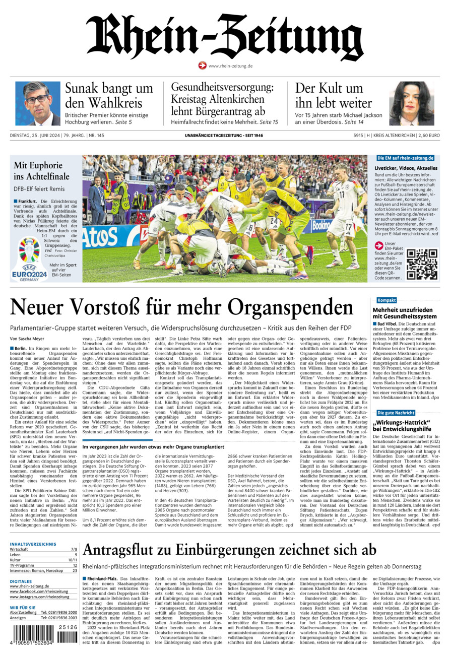 Rhein-Zeitung Kreis Altenkirchen vom Dienstag, 25.06.2024