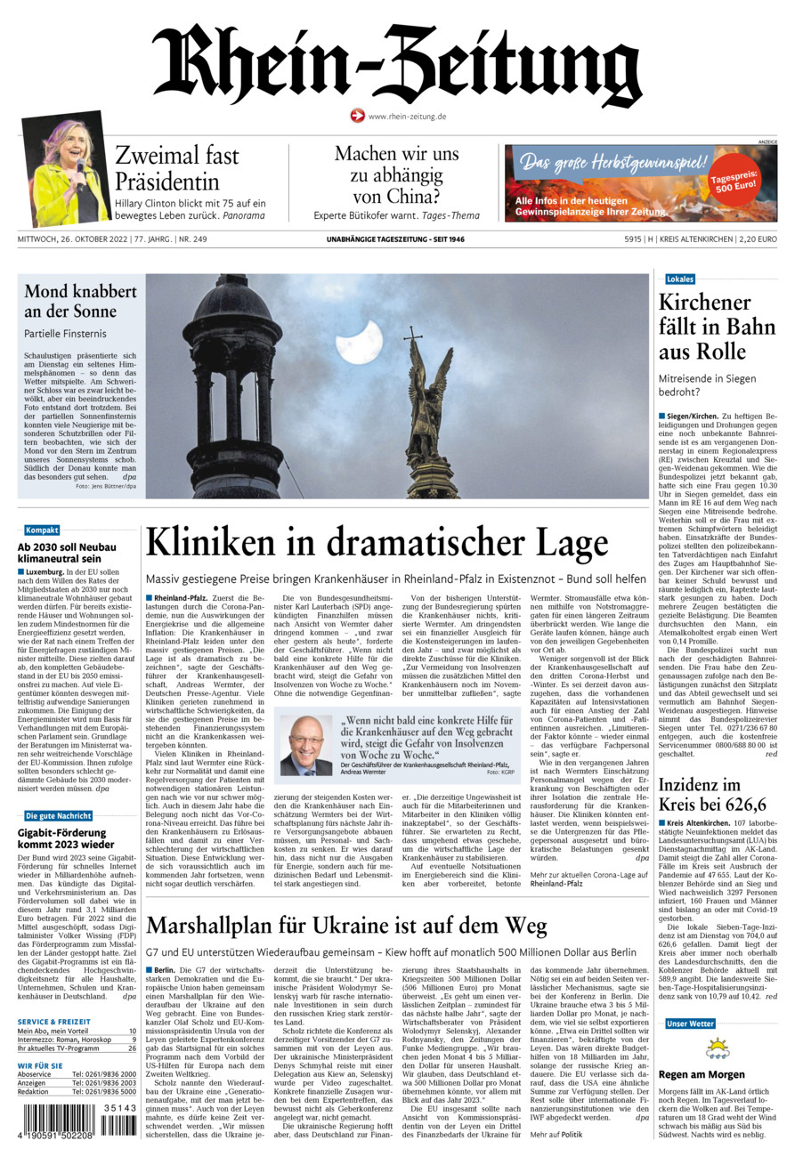 Rhein-Zeitung Kreis Altenkirchen vom Mittwoch, 26.10.2022
