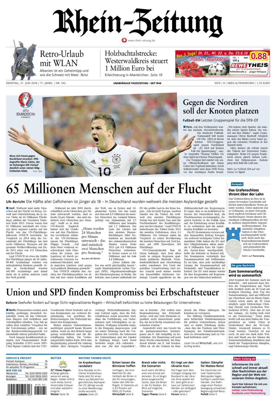 Rhein-Zeitung Kreis Altenkirchen vom Dienstag, 21.06.2016